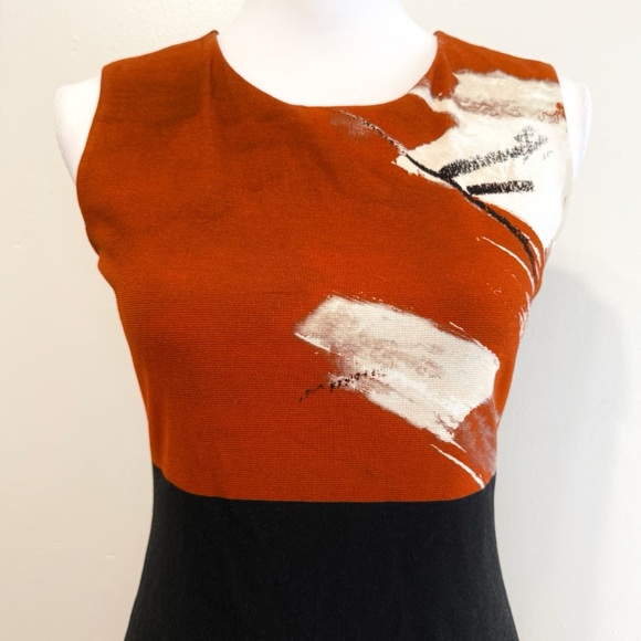 MAXMARA BROWN BLACK WHITE PRINT SLEEVELESS ROUND NECK SLIM FIT SHIFT MIDI DRESS - Picture 4 of 9